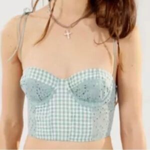 Green and White Sleeveless Bustier Crop Top
